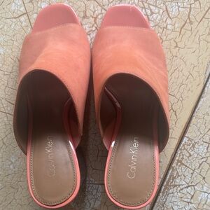 Calvin Klein Coral Suede Open-Toe Slide Mules